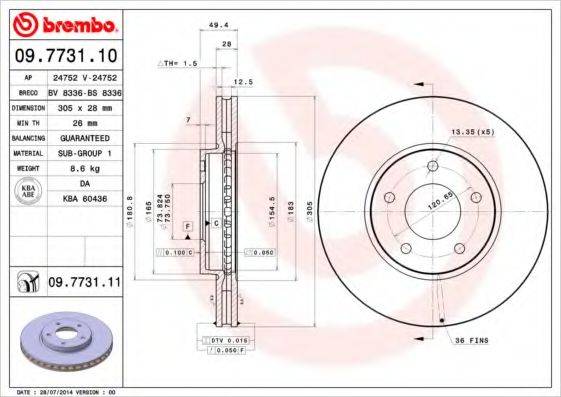 BREMBO 09773111 гальмівний диск