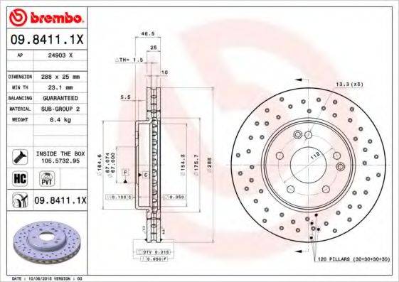 BREMBO 0984111X гальмівний диск