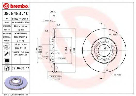 BREMBO 09848310 гальмівний диск