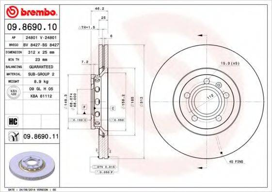 BREMBO 09869011 гальмівний диск