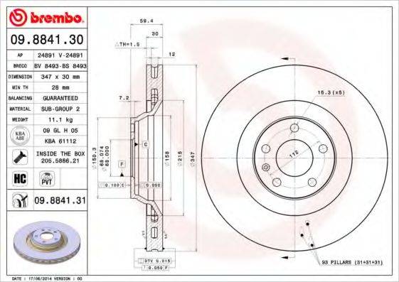 BREMBO 09884130 гальмівний диск