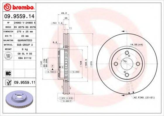 BREMBO 09955911 гальмівний диск