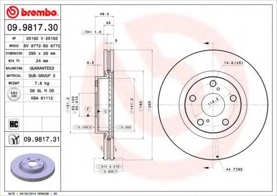 BREMBO 09981730 гальмівний диск