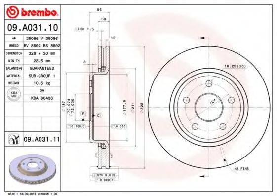 BREMBO 09A03110 гальмівний диск