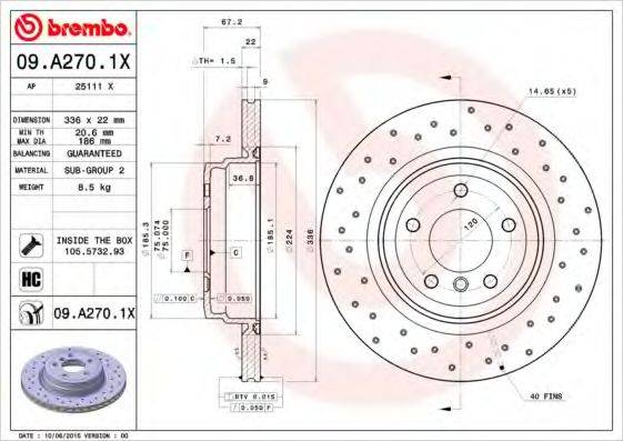 BREMBO 09A2701X гальмівний диск