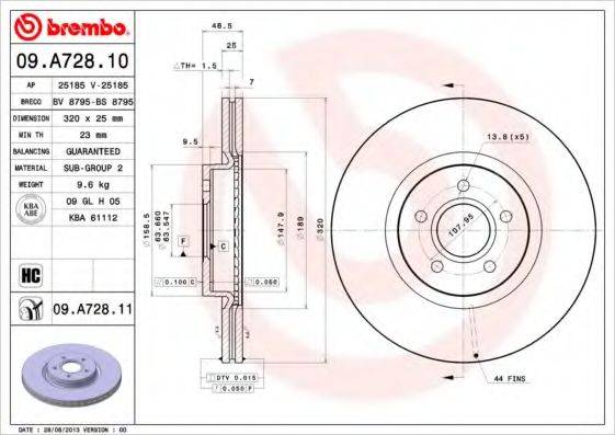 BREMBO 09A72810 гальмівний диск