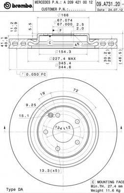 BREMBO 09A73121 гальмівний диск