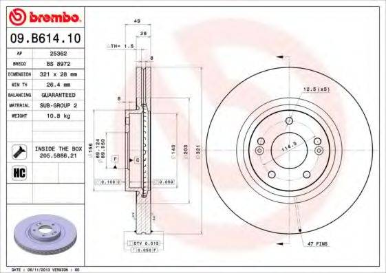 BREMBO 09B61410 гальмівний диск