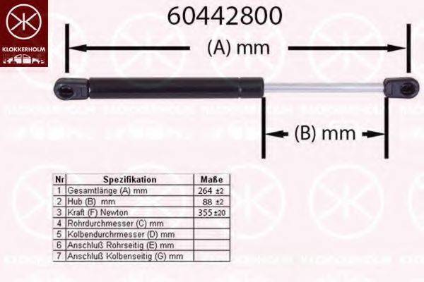 KLOKKERHOLM 60442800 Газова пружина, капот