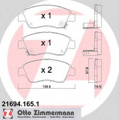 ZIMMERMANN 216941651 Комплект гальмівних колодок, дискове гальмо